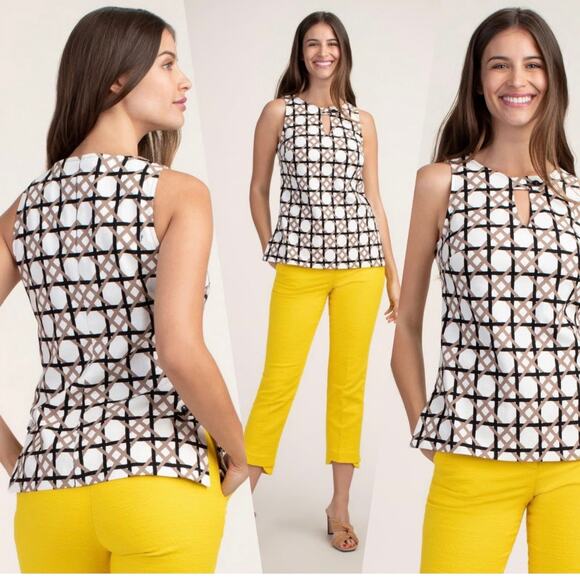 Trina Turk Danie Sleeveless Jacquard Top Size S Structured Woven Geometric Print - Picture 2 of 13